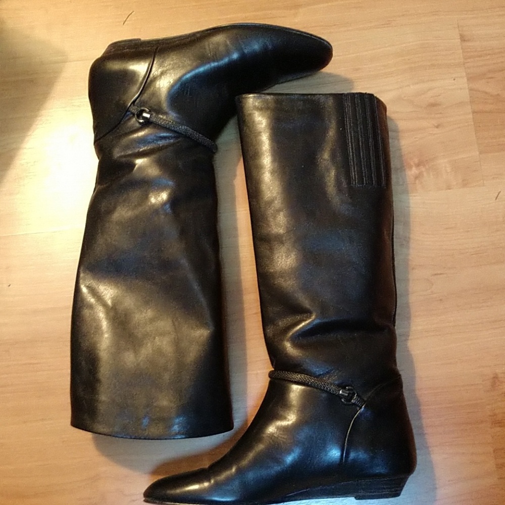 BLACK Migliorini ITALIAN LEATHER Gunmetal Mesh Braceleted Boots Nearly New - Picture 5 of 5